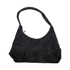Vintage Aldy's Black Beaded Handbag Purse With Beaded Strap‎